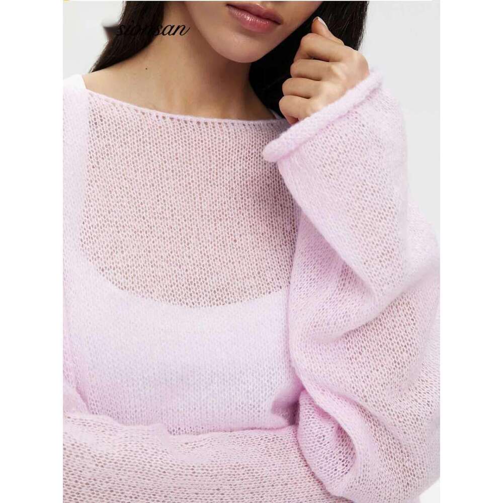 Elegant Sweater 2025 Summer Autumn Casual Fashion Loose Women Pullovers Chic Pink White Jumper Sueter Mujer