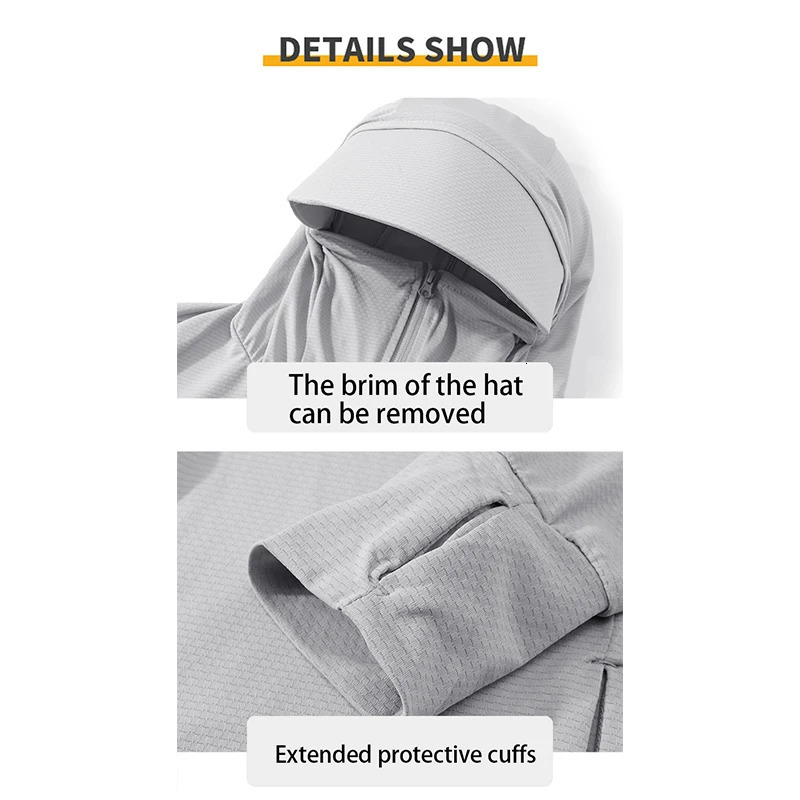 Ice Silk Sunscreen Clothing Detachable Large Brim UPF50 Mens Sun Protection Outdoor Jackets Summer Cycling Shirt 250313