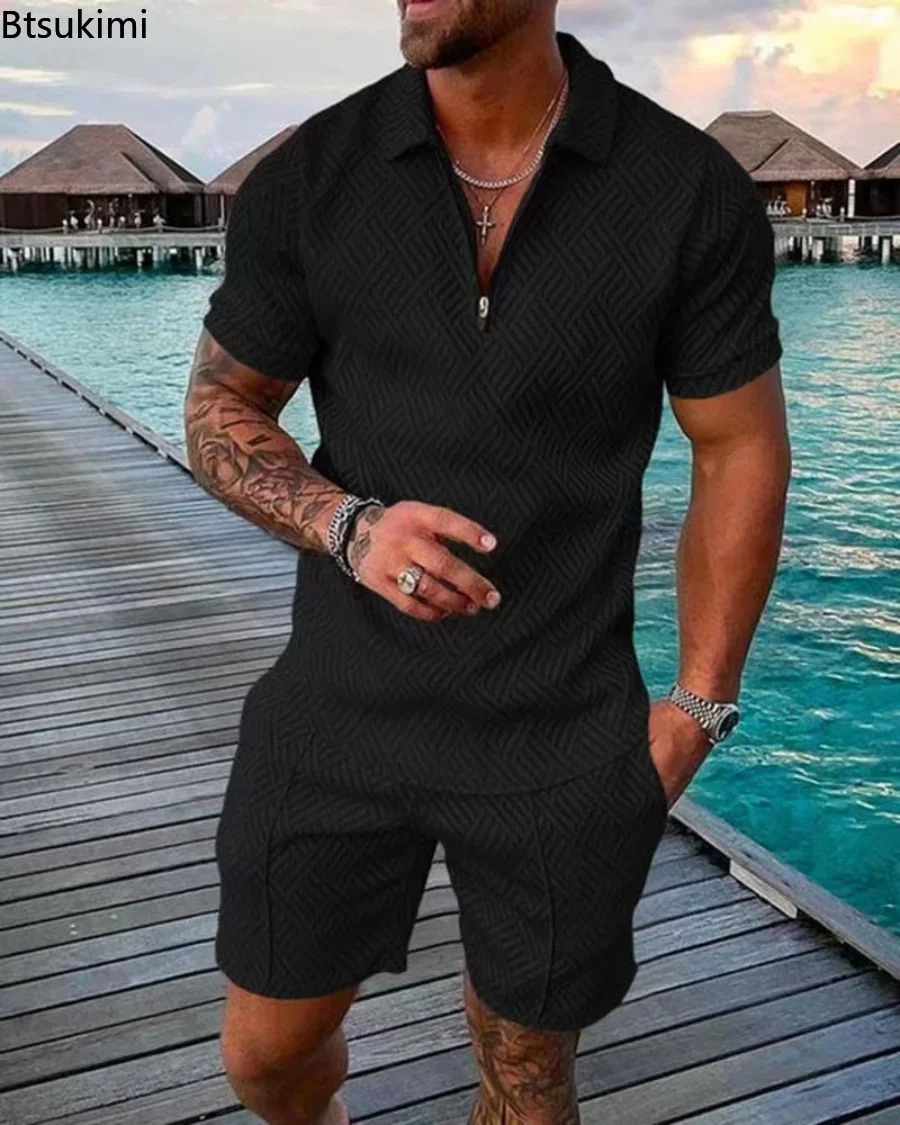 Fashion mens casual suit street clothing 3D digital printing short sleeved polo shirtshorts summer Harajuku sportswear 250313