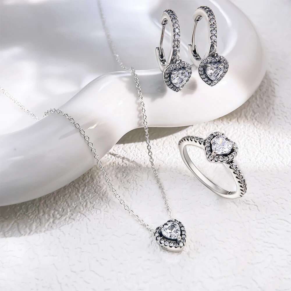925 Sterling Silver White Shiny Love Full Of Dia Series Fit Rings Necklaces Earrings Womens Sweet Jewelry Gifts