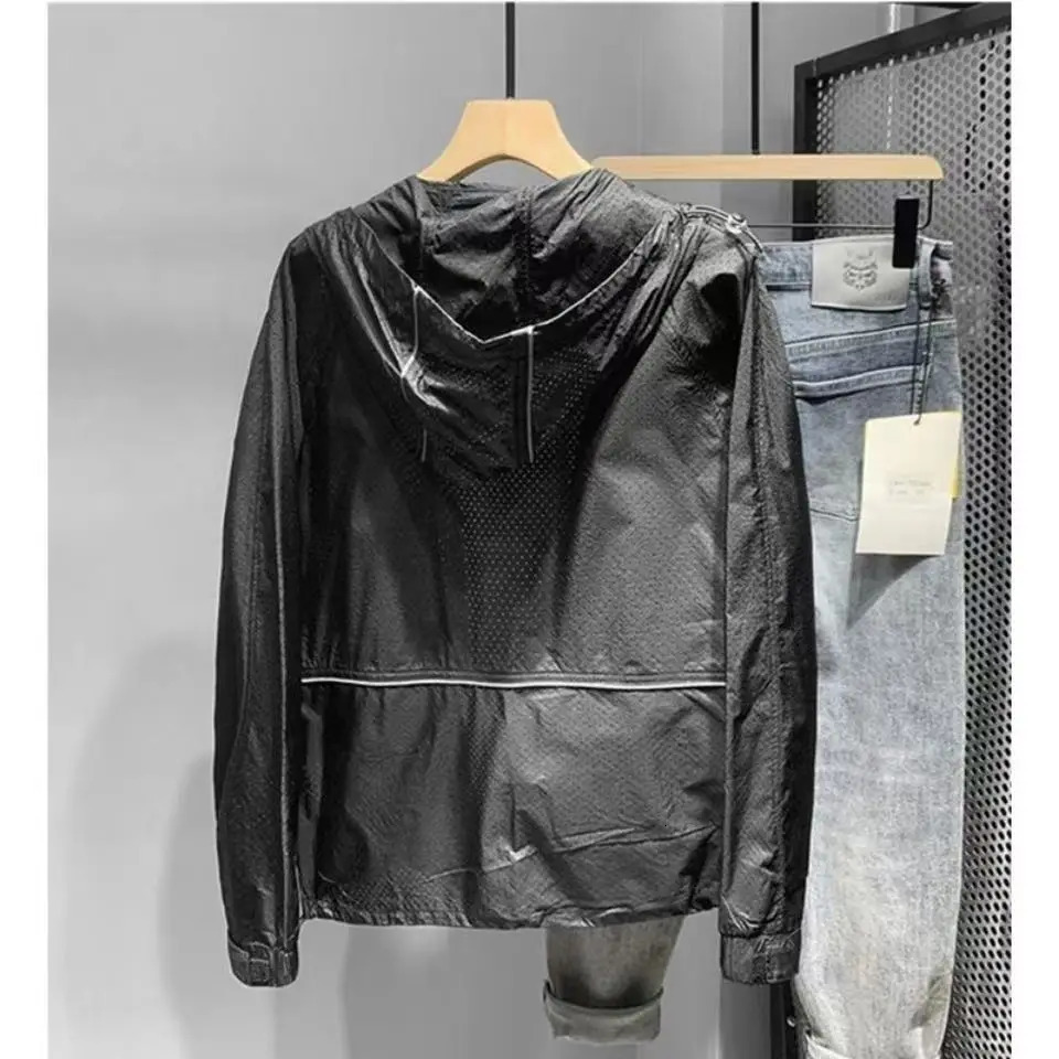 Sunscreen mens ultrathin breathable summer ice silk jacket with quick drying skin windproof cover and elastic sports W154 250313