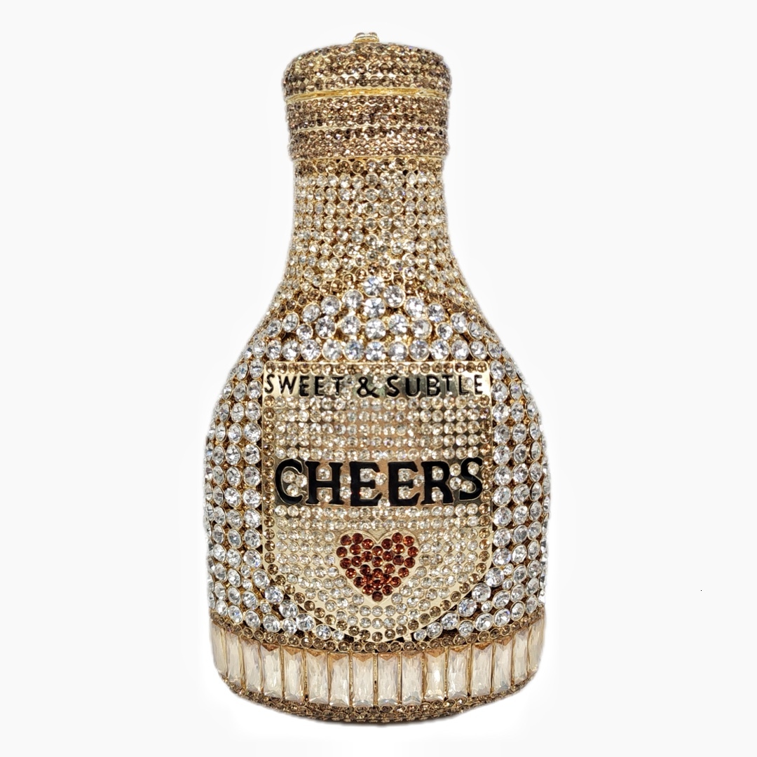 Dai Wei's New Champagne Rhinestone Dinner Banquet Crystal Hand-Held Women's Bottle Bag Crystal Evening Bag