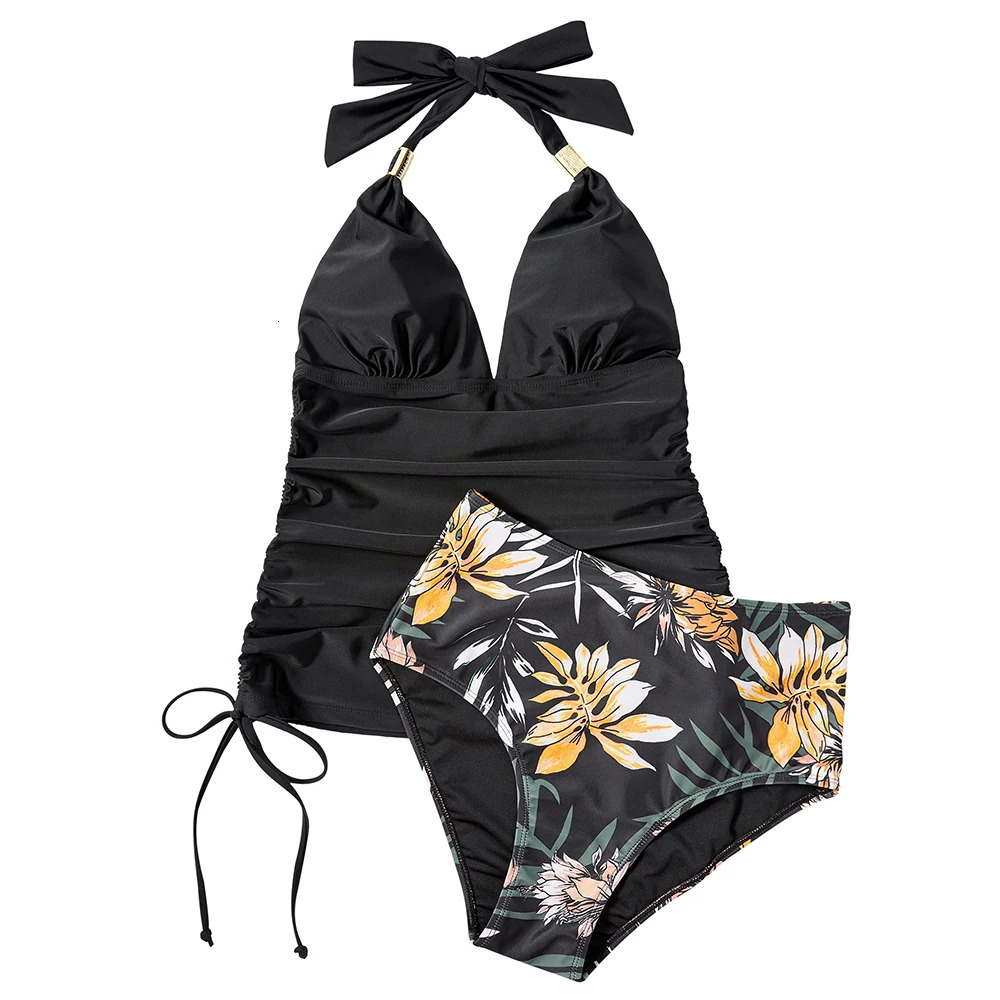 High Waist Tankini Bikini Set Womens Swimsuit Bandage Print Bathing Suits Push Up Swimwear XL Size Women 250311