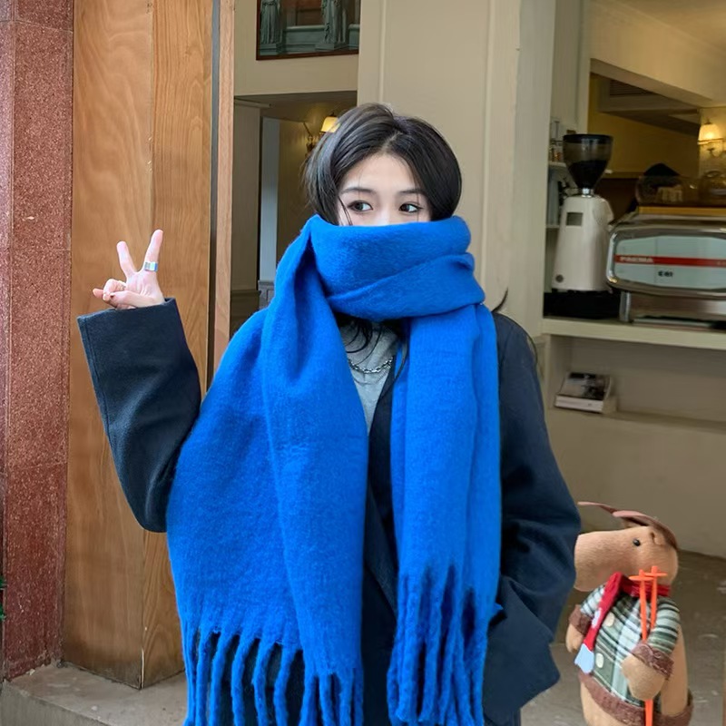 K115 Internet celebrity tassel mohair soft scarf female autumn and winter Korean version ins lengthened thick warm imitation cashmere neck scarf