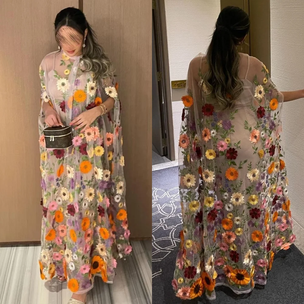 Customized Exquisite Modern evening dresses saudi ayaba Flowers Embroidery Tulle Bespoke Occasion prom Gown dubai garment