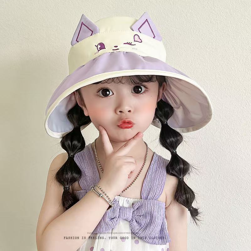 UPF50+shawl hat summer babies, UV resistant sun for girls, big brim beach neck protection baseball cap