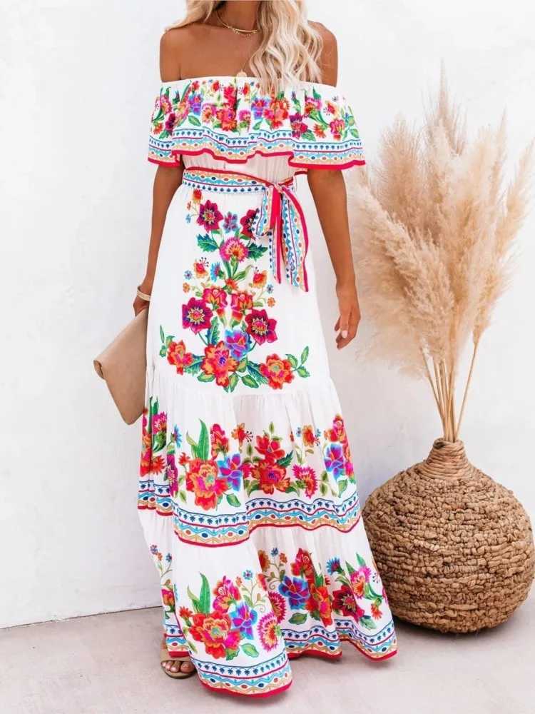 Urban Sexy Dresses Summer Women Print Boho Dr Fashion Slash Neck Maxi Dres for Femme Casual Elegant Party Vestitos Robe 2025 New Female Y2403126LY2