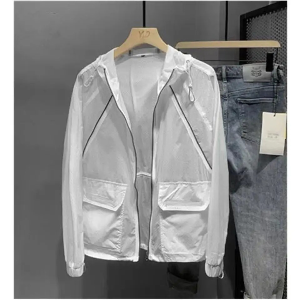 Sunscreen mens ultrathin breathable summer ice silk jacket with quick drying skin windproof cover and elastic sports W154 250313