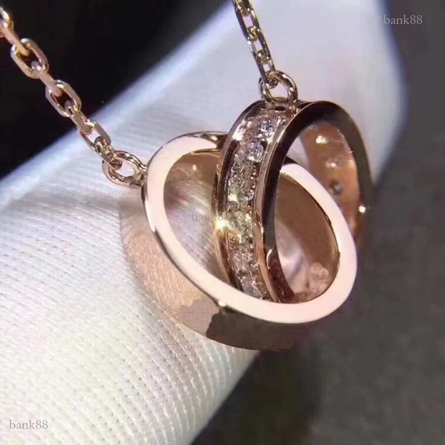 Luxury Fashion Necklace Designer Jewelry Party Sterling Silver Double Rings Diamond Pendant Rose Gold Necklaces For Women Fancy Dress Long Chain Jewel