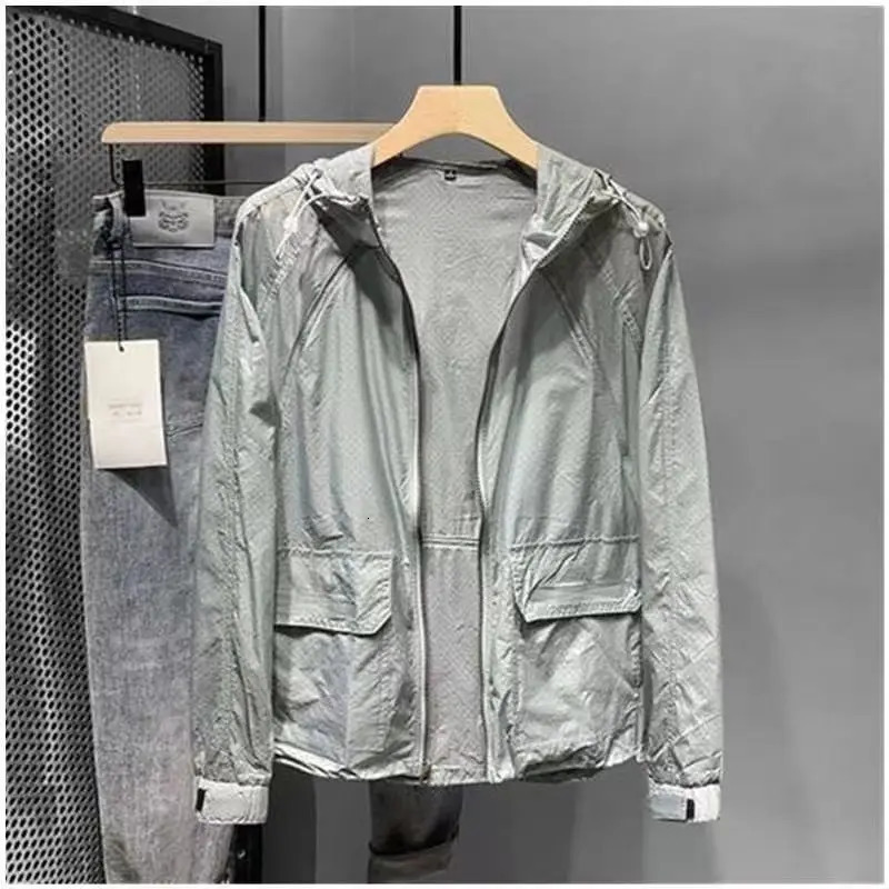 Sunscreen mens ultrathin breathable summer ice silk jacket with quick drying skin windproof cover and elastic sports W154 250313