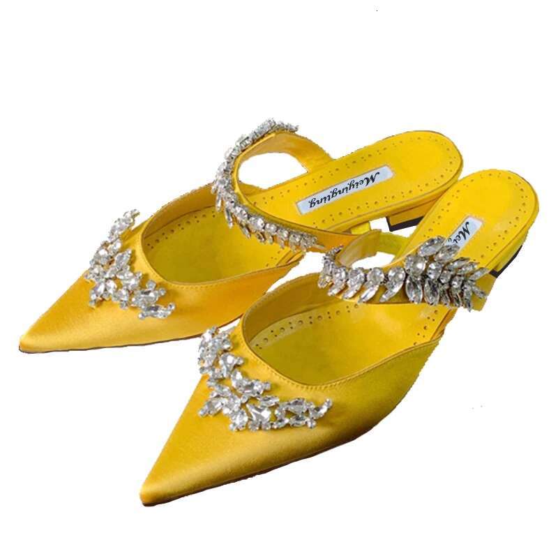 Women's High Heelstemperament Baotou Silk Wheat Ear Rhies Muller Semi-Trailer Pump Pointed Stiletto Sandals