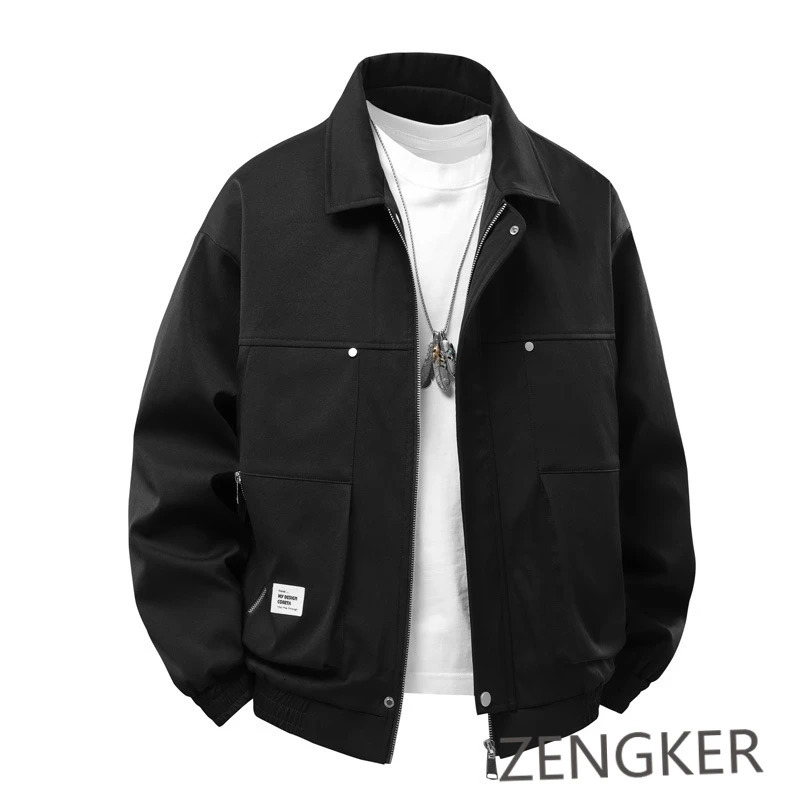 Mens spring simple collar plus size workwear trend loose casual solid color versatile jacket 145kg 9XL 8XL 7XL 250313