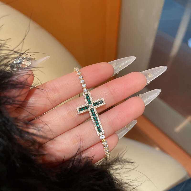 Designer Commute Ready Cross Zircon Charm Bracelet with Stretchy Band for Her