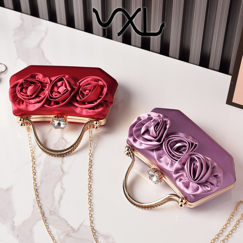 New Silk Flower Banquet Match Party Handheld Diamond Set Evening Dress Bag