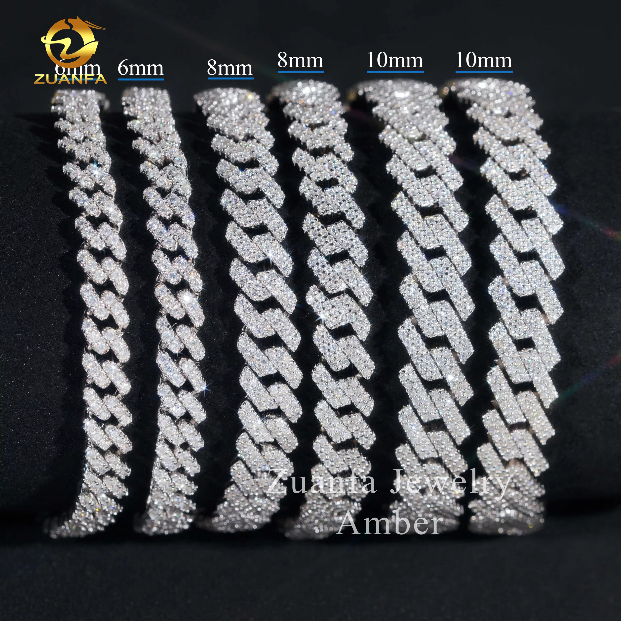 Hot Sale Fine Jewelry Lab Diamond S925 Sterling Silver Rhodium Plated Moissanite Bracelet Men Cuban Link Bracelet
