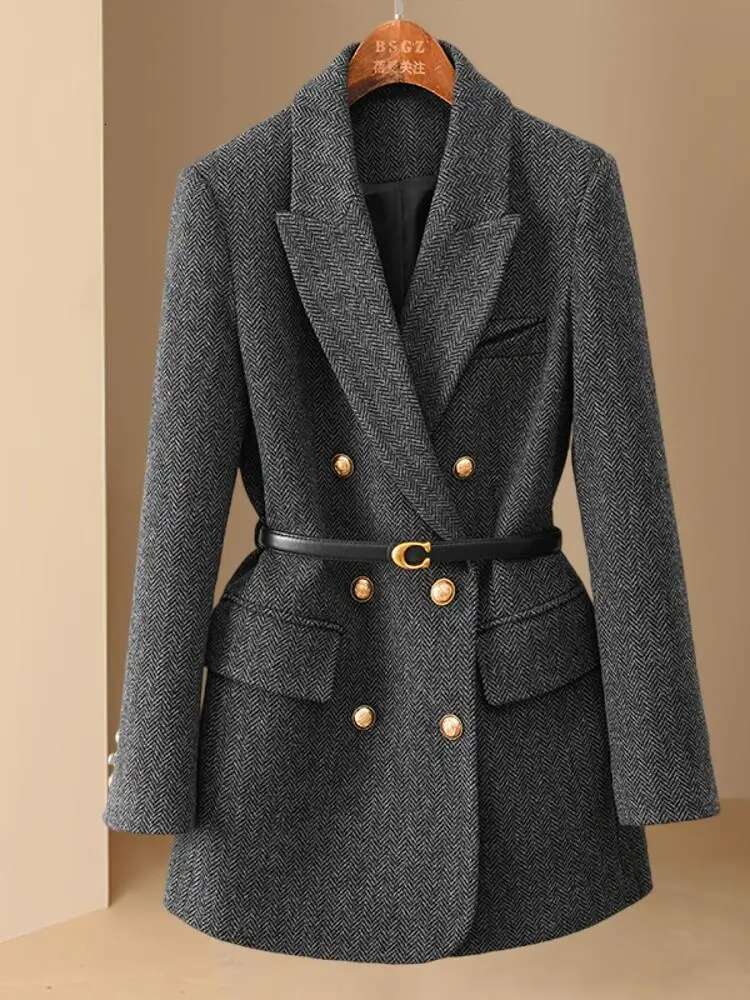 Women's Thickened Blazer Coat, Spring Autumn 2024 New Style Woolen Double-Faced Cashmere Overcoat, Winter Export Quality