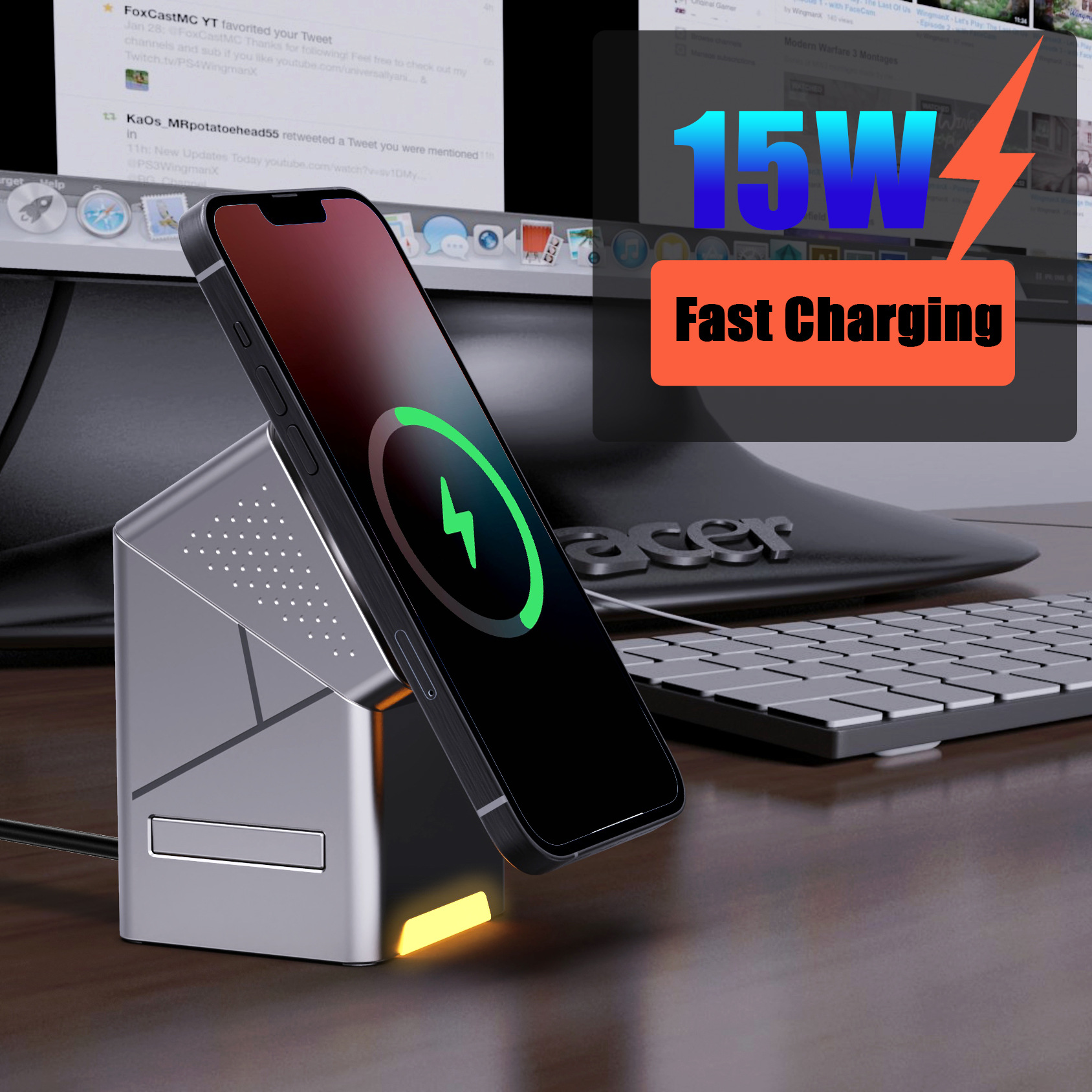 3-in-1 Magnetic Wireless Charger Station Qi2 Certified 15W Fast Charge with Auto-Rotating Magsafe & Pop-Up Design for iPhone 15/14, Apple Watch Ultra/