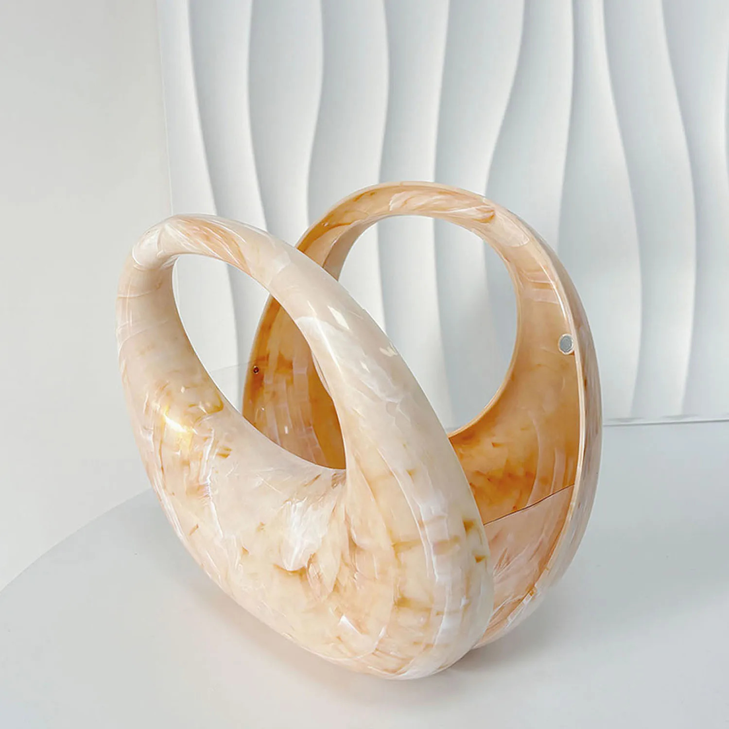 White Marble Acrylic Evening Clutch Bag for Woman Party Wedding Half Moon Glossy Shell Handbag Lady Shoulder Purse 250305