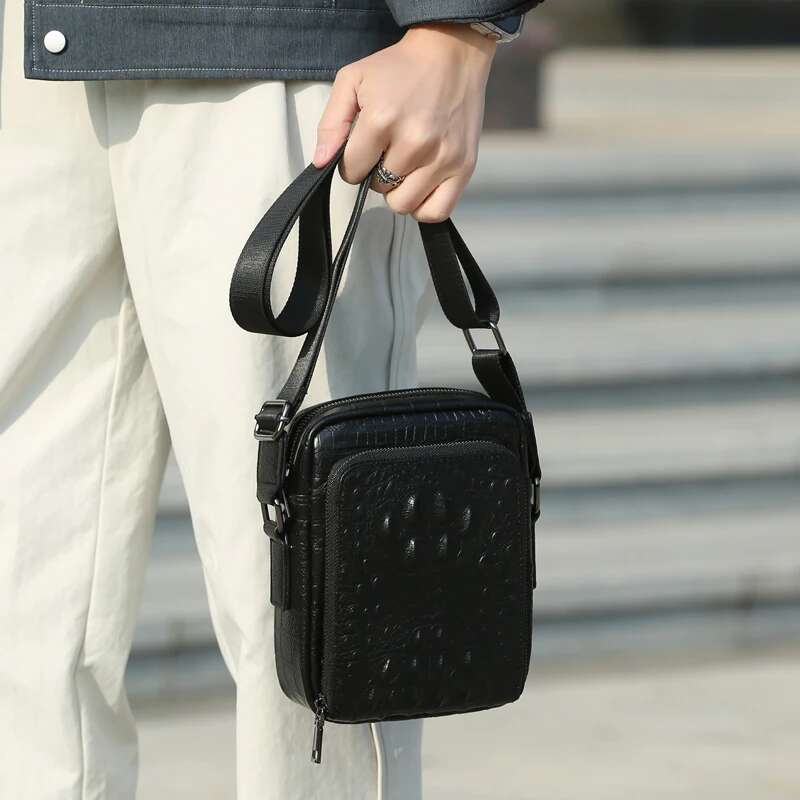 Bag Men Casual Cowhide Genuine Leather Crocodile Skin Men's Shoulder Crossbody Bags Bolsos Para Hombre Sacoches Hommes