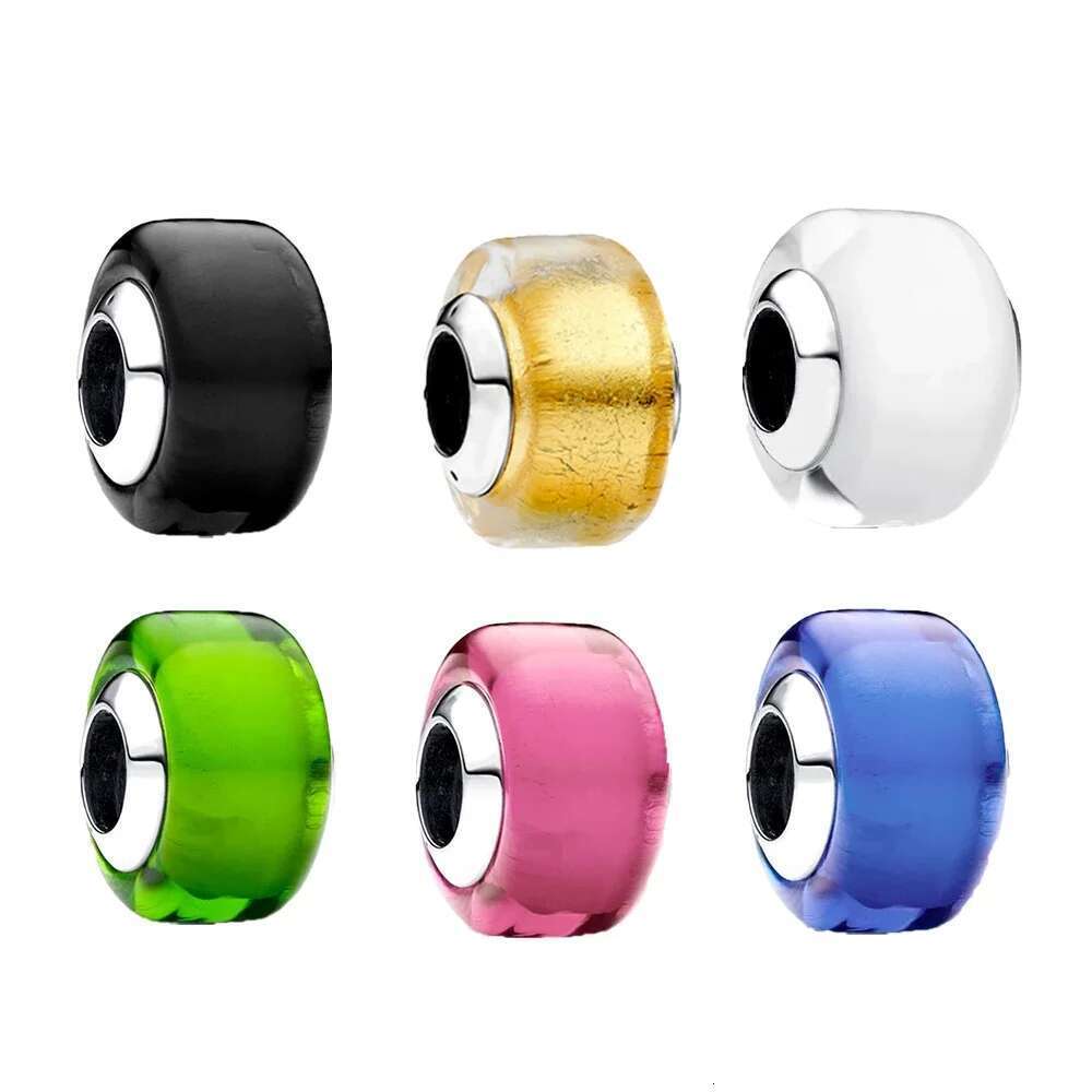 925 Sterling Silver Beads Golden Mini Murano Glass Charm Fit Women's Bracelet Diy Jewelry Making Gift