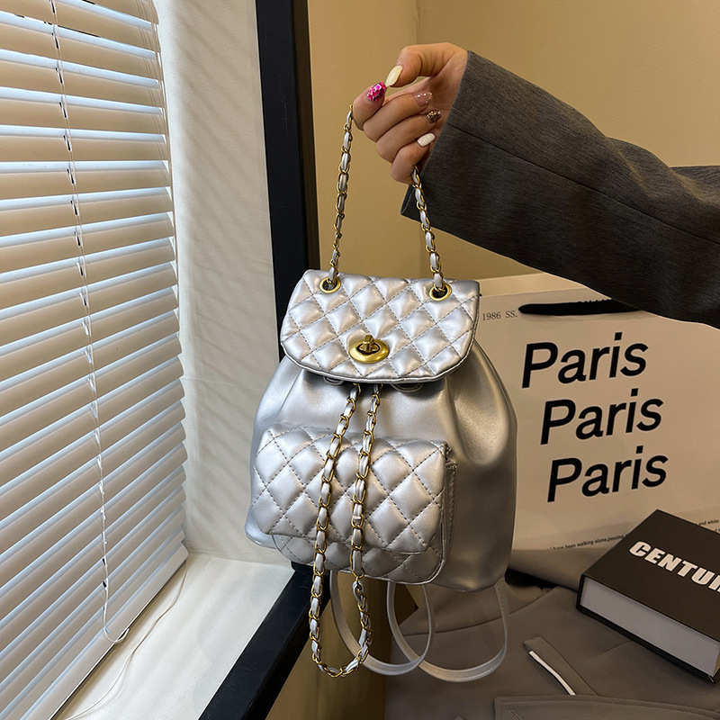 Fashion Diamond Mesh Embroidered Thread Women s Backpack 2025 New Fashion Designer Multi Functional Chain Backpack Outdoor Shopping Leisure Travel Han