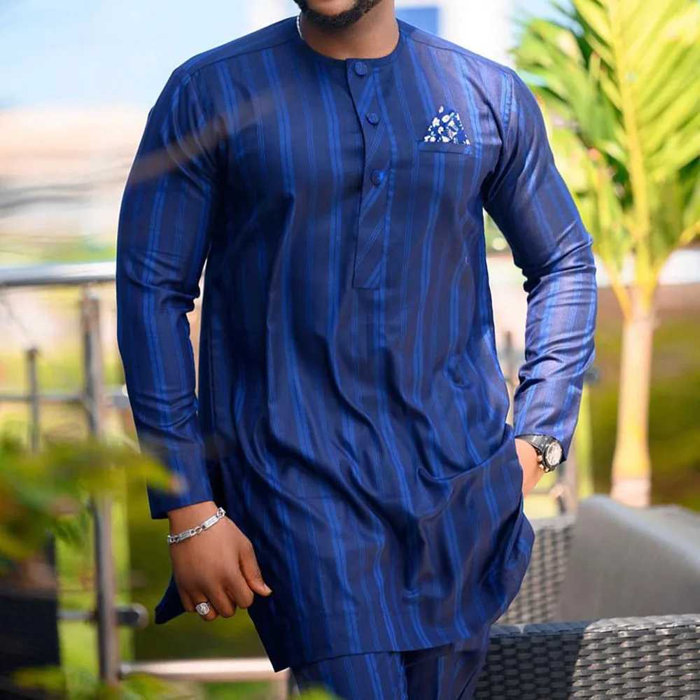 New 2pc Luxury African Traditional Mens Wear Elegant Full Set Mens Wear Set Mens Pants Set Dress Set Ethnic Osaka Kaftan X250313