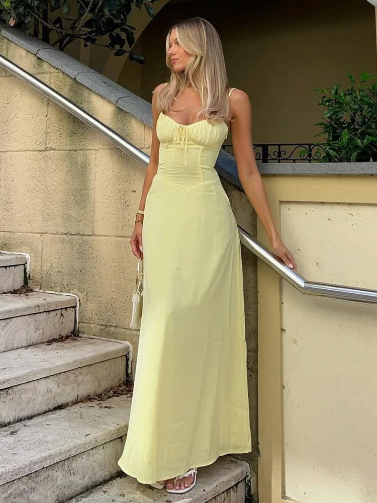 Townlike Elegant Maxi Long Waist Wrap A-line Dress Women Spaghetti Strap Spring Summer Dress Backless Sexy Party Dresses 250313