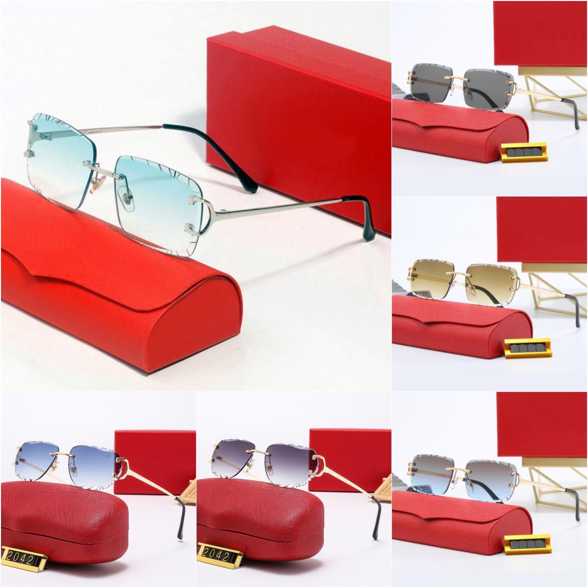 Designer Sunglasses for Women Summer Beach Silver Letter on Lens Rimless Hexagonal Sun Glasses Fashion Frame Irregular Eyewear Brown Shades Eyeglasses Lunettes