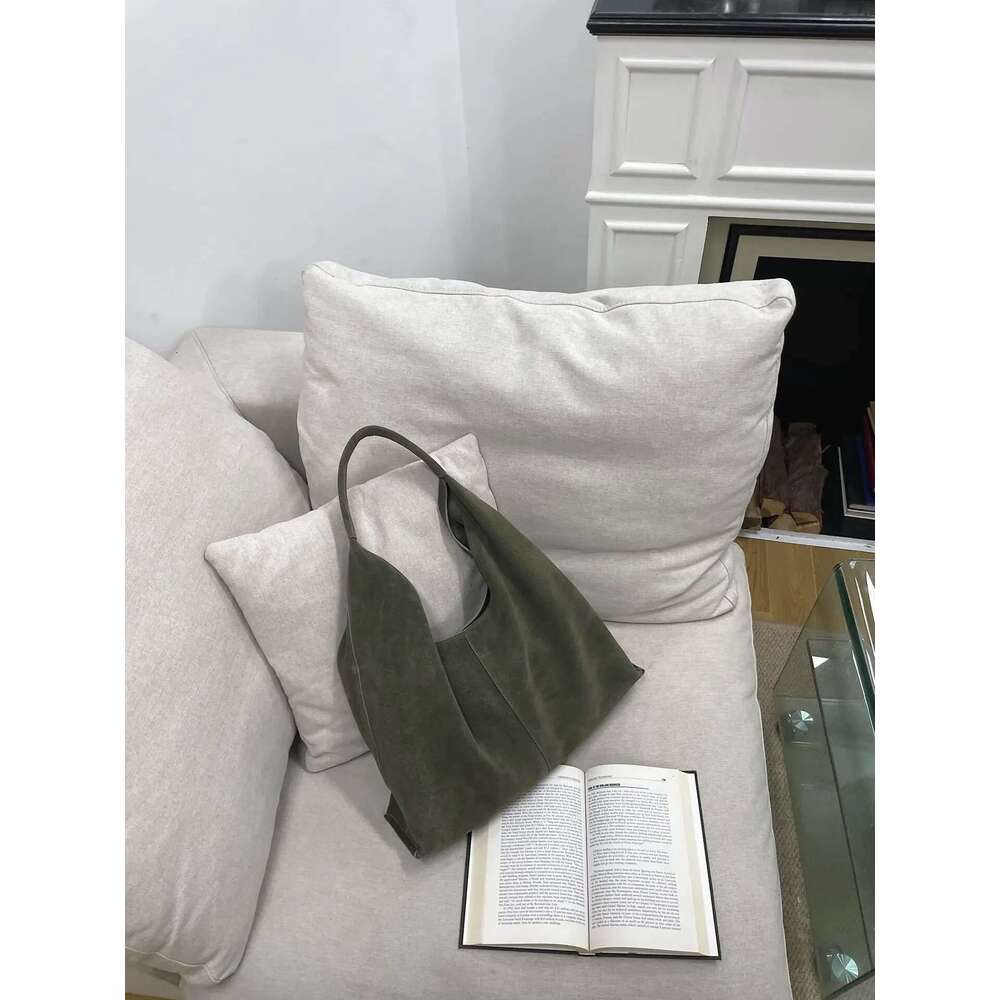 Women's Bags New Winter Matte Green Color Aesthetic Bags Shoulder Strap Handbags Women Large First Match Nubuck Leather Tote Coat Leisure