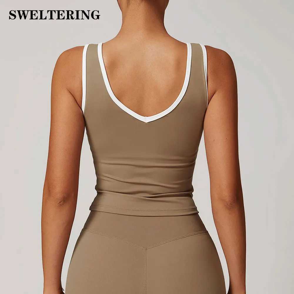 Active Shirts Tees Womens clothing breathable sports bra sweat absorbing shock-absorbing pad gym running fitness colorful blocking sports bra Y250312L