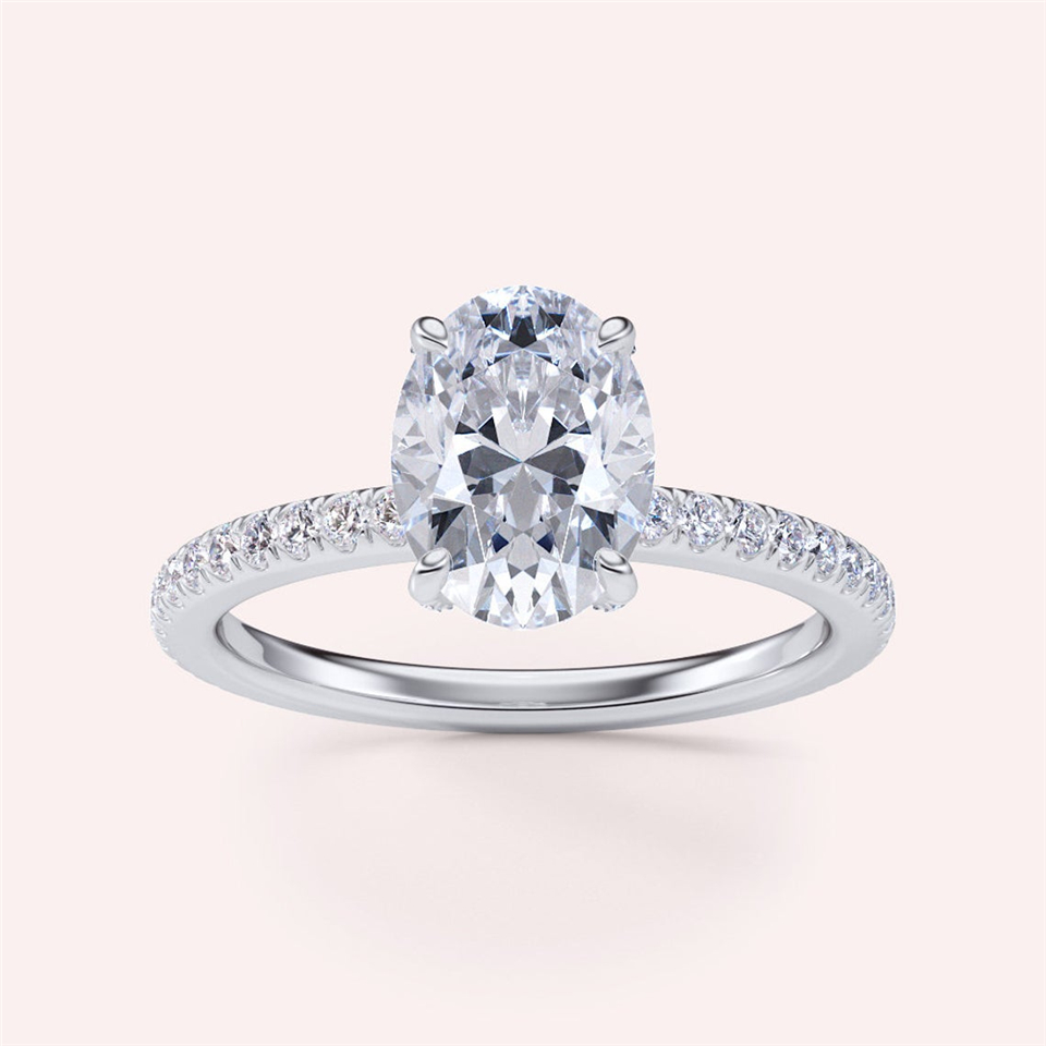 JY Jewelry Real Gold 2 5 ct Oval Ice Cut Luxuery Hiden Halo Engagment Lab Grown Diamond IGI Certificate For Women Wedding Band Ring - view 6
