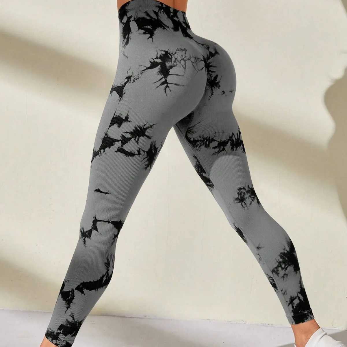 Active Pants High waisted tie dye leg womens Fitn Seam leg high elasticity slim buttocks lifting fashion gym training running tight fitting Y2503124E1