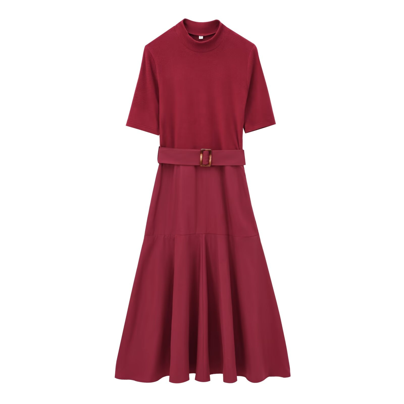 GS985 Dress 2025 Spring European and American Temperament Half High Neck Short Sleeve Slim Fit A-line Midi Dress