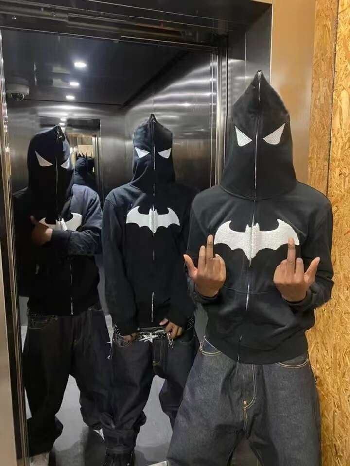 Dark Sweatshirt Men's and Women's Hoodies Gothic Couple Harajuku Large Spider Print Zipper Sweater