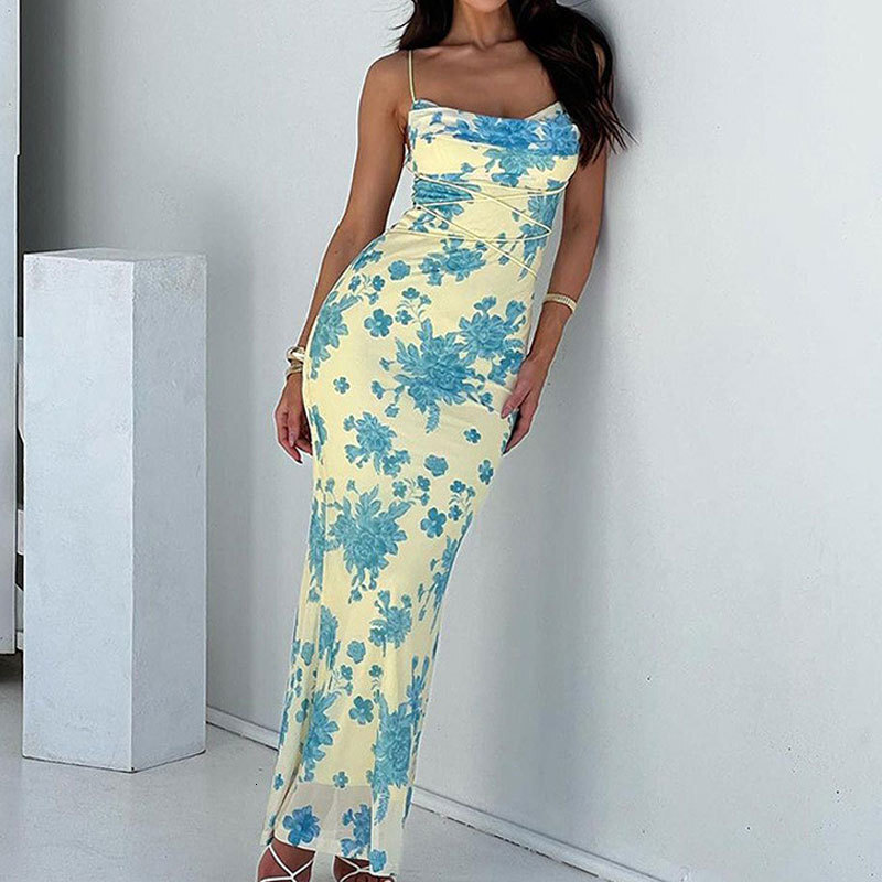 2025 Spring New Women's Sexy Temperament Strap Wrap Hip Skirt Floral Slimming Dress