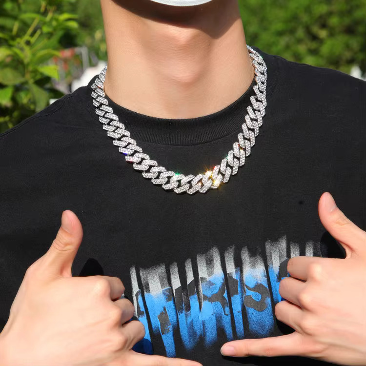 High Quality Fashion Moon Iced Out 925 Silver 18mm Hip Hop Link Necklace Moissanite Prong Cuban Link Chain 18mm Jewelry for Men