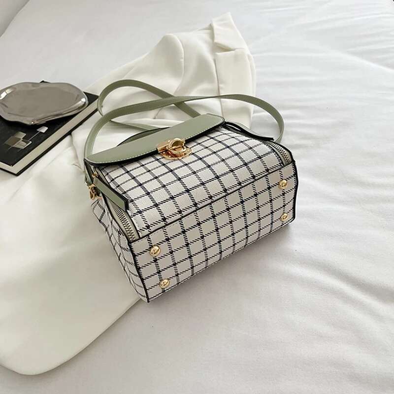 Women Trendy Flap Shoulder PU Leather Crossbody Simple Plaid Designer Messenger Bag Small Purse And Handbags Pouch