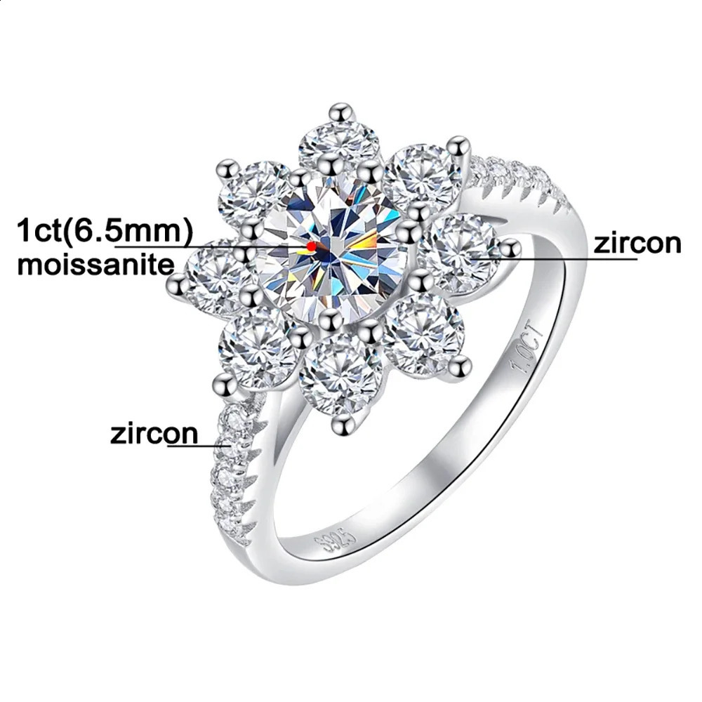 2CT D Color Rings For Woman Sunflower Brilliant Diamond S925 Silver 18K Plated Wedding Jewelry Ring with Certificate250312