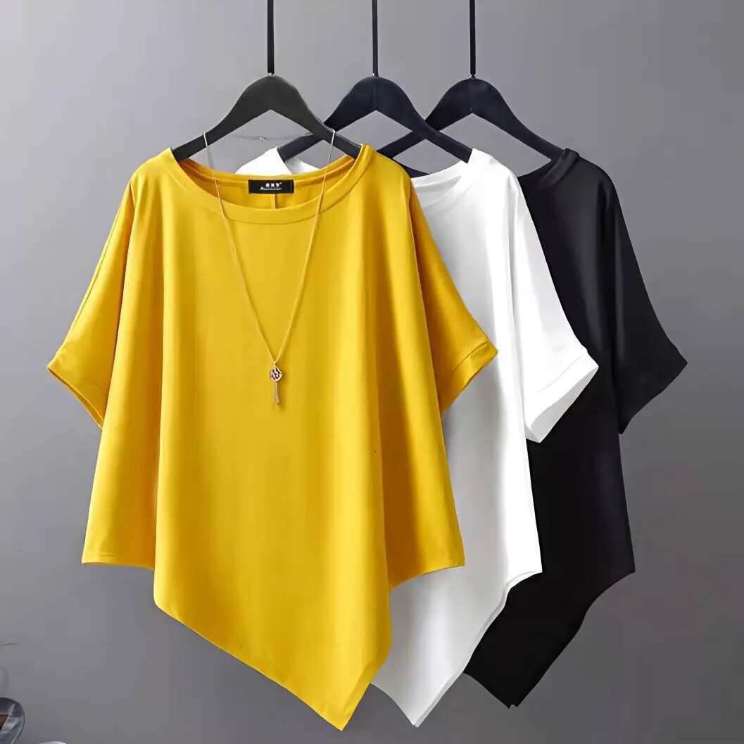 Summer Women Irregular Oversized T-Shirt Koreon Clothing Fashion Female Short Sleeve Tees All-Match Loose Pullover Casual Tops