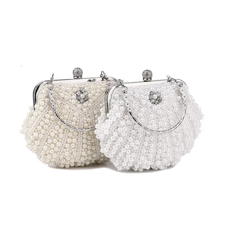 Shell Pearl Evening Bags Beading Metal Clutch Bags With Chain Prom Wedding Bridal Handbags Purse 250305