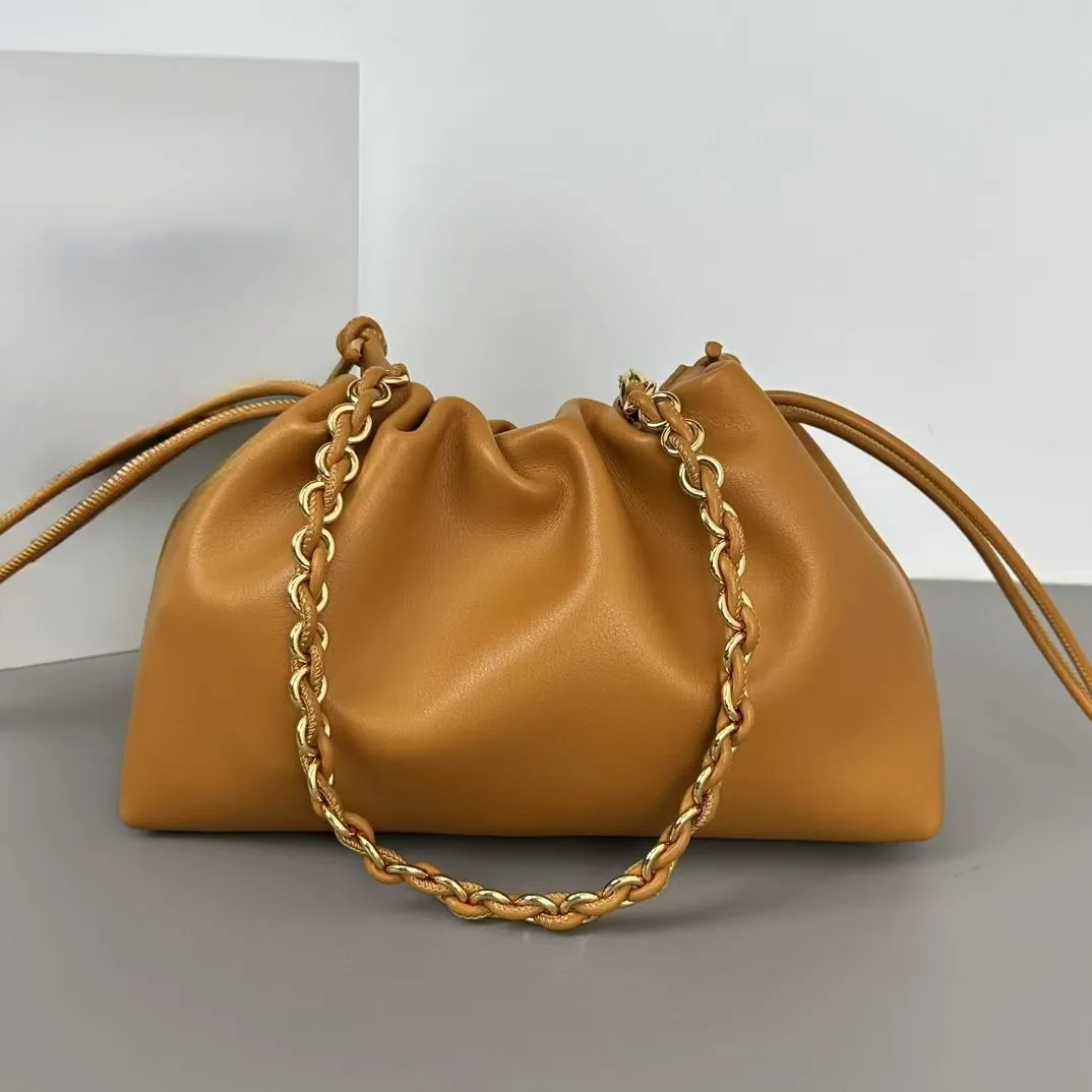 Women Real Sheep Leather Chain Shoulder Bags Purses And Handbags Soft Underarm Hobo Bucket Crossbody Bag Fashion Cloud Drawstring Totes Day Clutches 2906