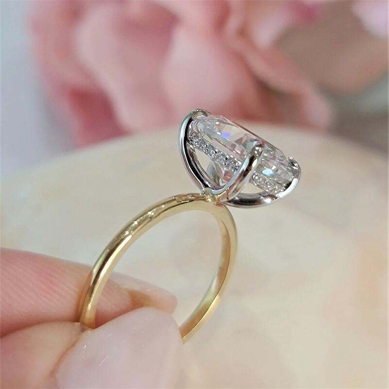 Jewelry 3CT Oval 2 Tones Hidden Halo CVD Lab Diamond Engagement Ring Oval Diamond Yellow And White Gold Wedding For Women