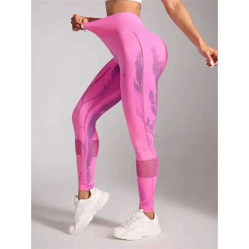 Active Pants Women Stretchy Pants Gym Tie-Dye Leggings for Women Seaml High-Waisted Hollow Out Tight-Fitting Workout Leggings Y250312787B