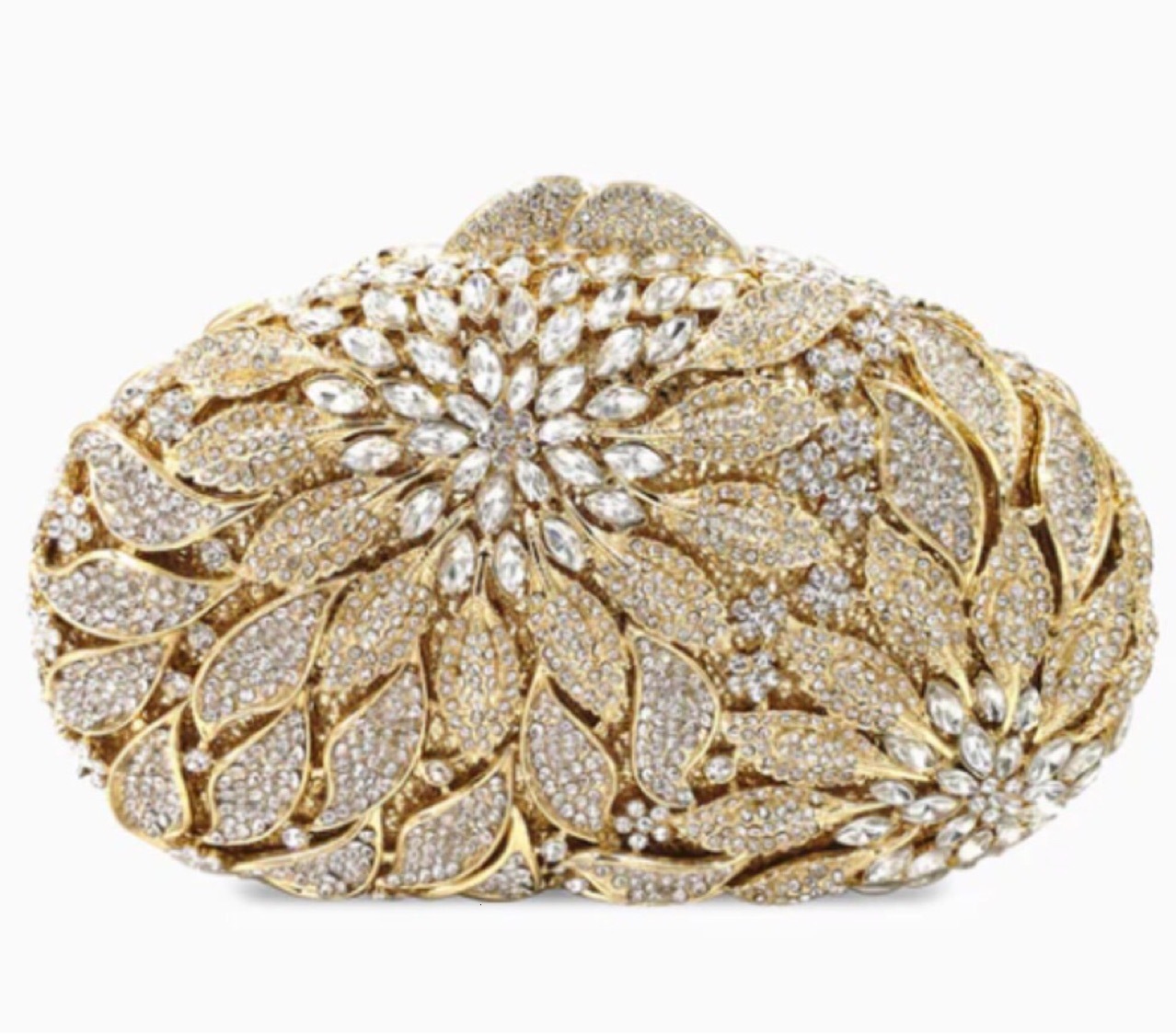 Leaf Flower Inlaid Diamond Dinner Banquet Handheld Women's Hollowed Out Metal Hard Box Bag, Clutch Bag Evening Clutch