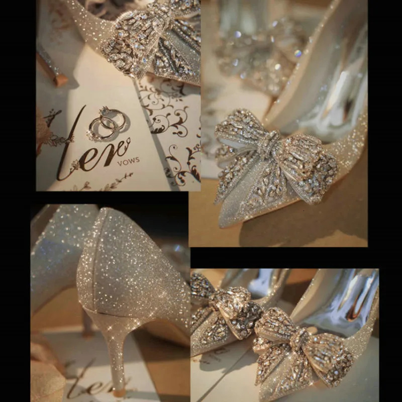 Winter Womens Silver Butterfly Wedding Shoes Bridal High-heel Wedding Sress Crystal Pumps 250312
