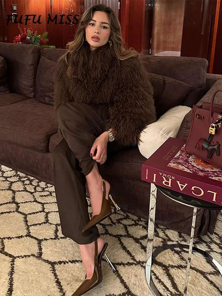 Fluffy Faux Fur Coat Women Solid Lapel Long Sleeve Loose Thicken Jacket Overcoats 2024 Winter Lady Fashion Warm Outwears