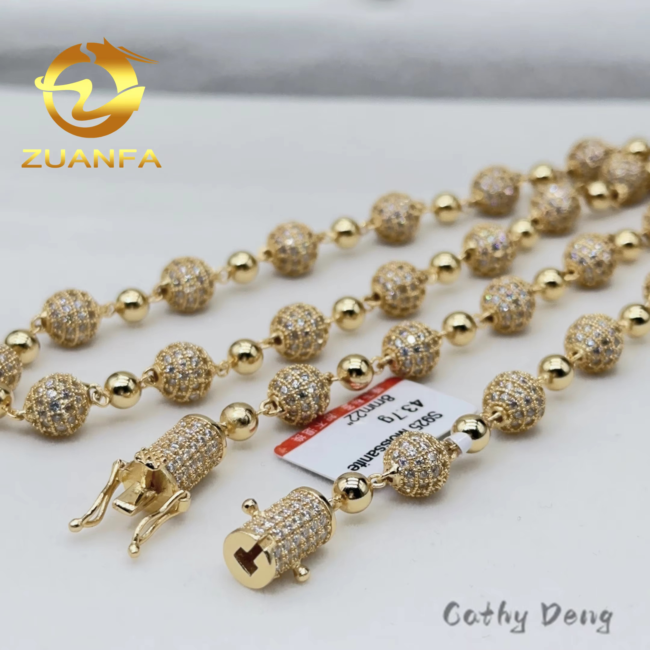 Trendy Fine Jewelry 8mm Round Ball Design Pass Diamond Tester 925Silver Vvs Moissanite Diamond Iced Out Ball Chain Necklace