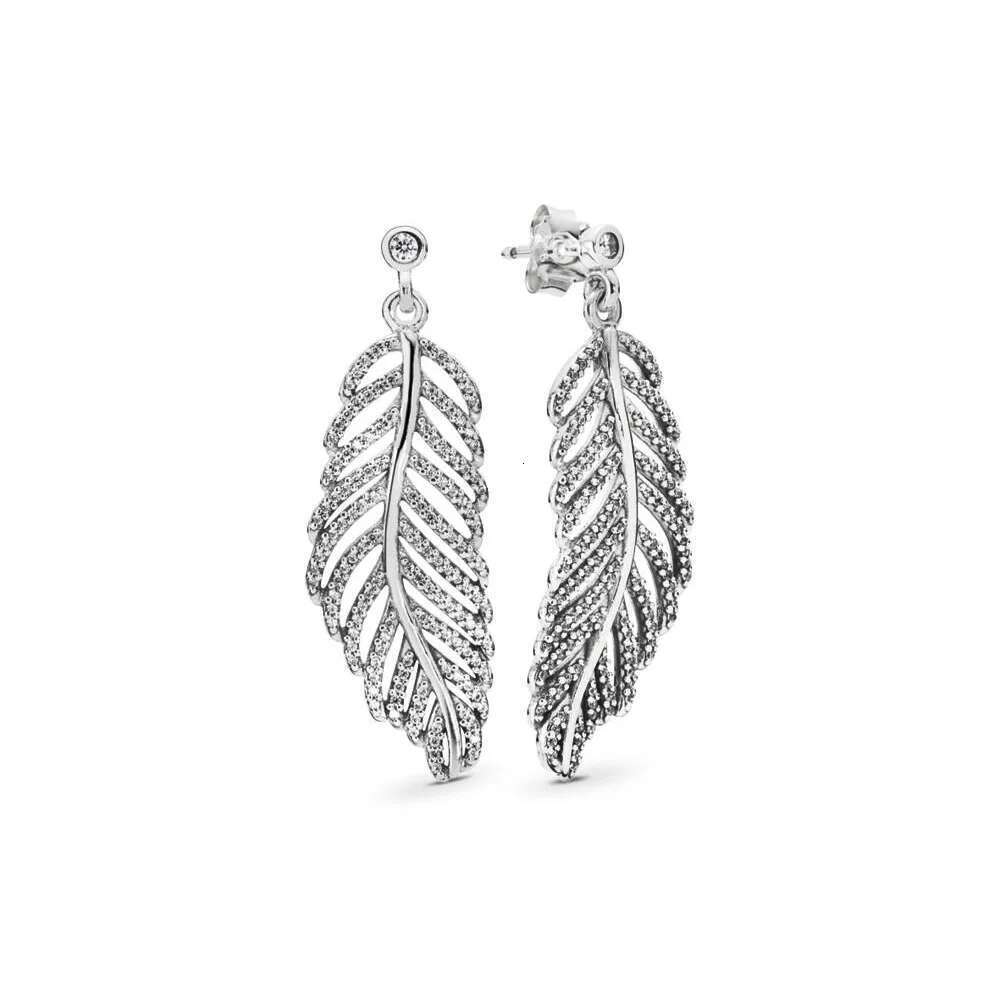 Sweet 925 Sterling Silver Leaf Flower Wings Double Love Zircon Pendant Earrings Ladies Fine Jewelry Gift For Valentine's Day
