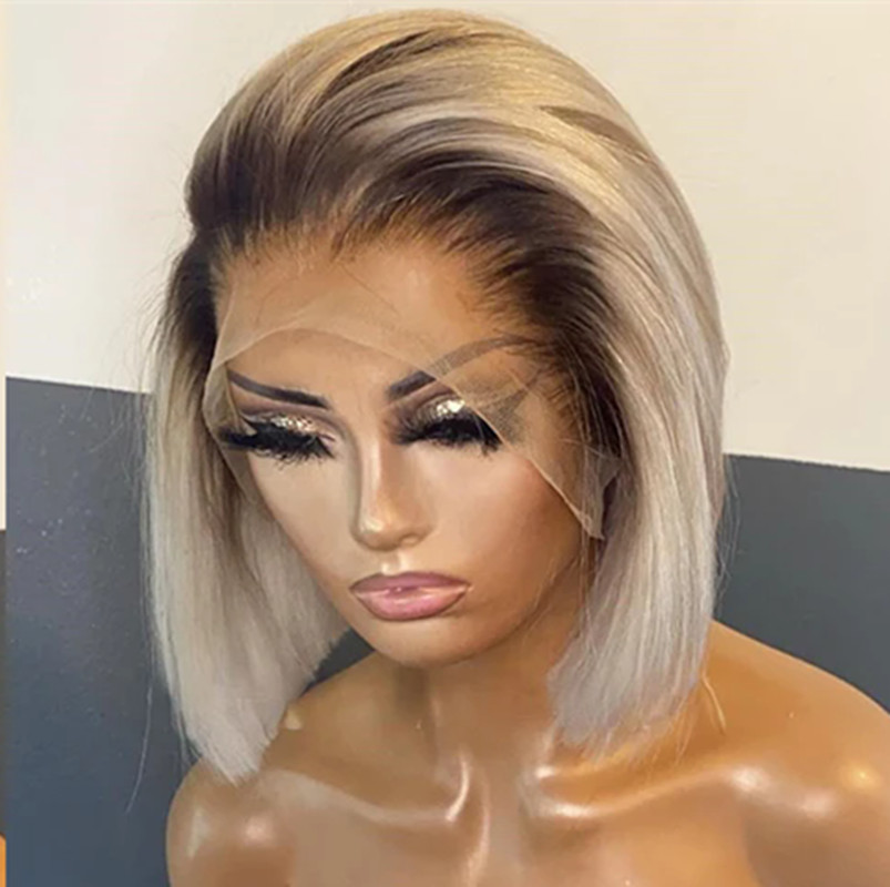 4/613 Ombre Blonde Bob blunt cut colored Lace Front Wig Human Hair Transparent Short Wigs premium Straight Brazilian Hair For Women 8inch 10inch 12inc