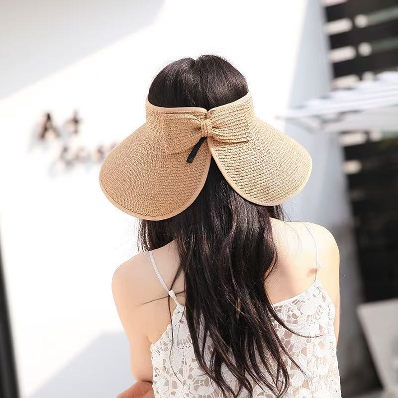 baseball cap Straw woven butterfly empty top foldable beach photo, women's summer face covering hat, sun protection hat